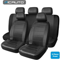 PIC AUTO Mesh and Leather Car Seat Covers Full Set Universal Fit Black, 9 Pieces