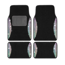 PIC AUTO Shining Rhinestones Carpet Car Floor Mats - Bling Crystal Diamond Front and Rear Mats with Black PVC Heel Pad, Universal Fit