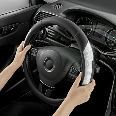 PIC AUTO Steering Wheel Cover - Sparkly Black Leather with Bling Glitter, Universal Fit for 14.5"-15"