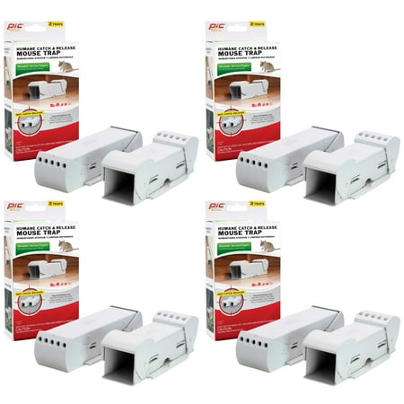 PIC Humane Catch and Release Mouse Traps, 7.5 x 0.75 inches, 2 Count, 4 Pack