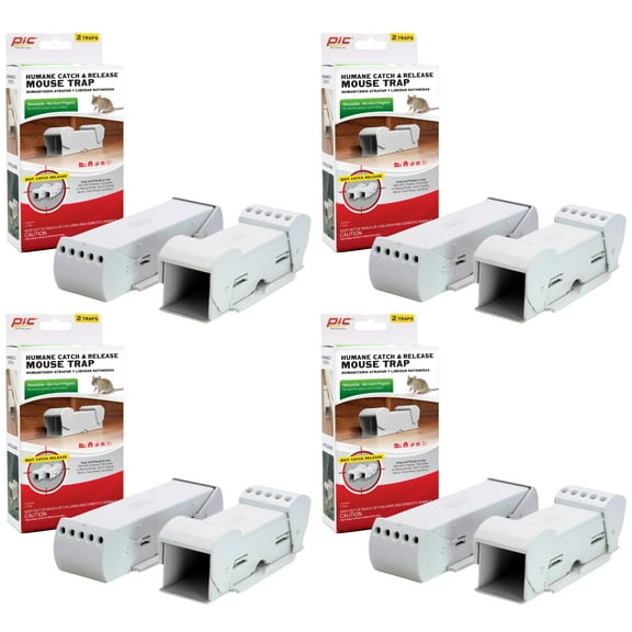 PIC Humane Catch and Release Mouse Traps, 7.5 x 0.75 inches, 2 Count, 4 Pack
