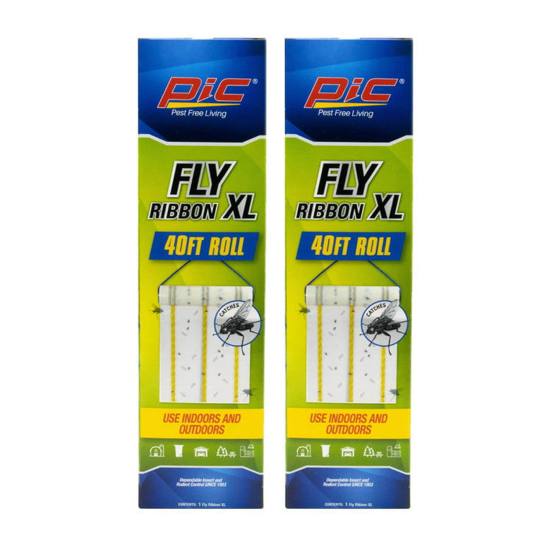 PIC Fly Ribbon XL -2 Pack Large Fly Traps for Outdoors and Barns, 40FT Roll