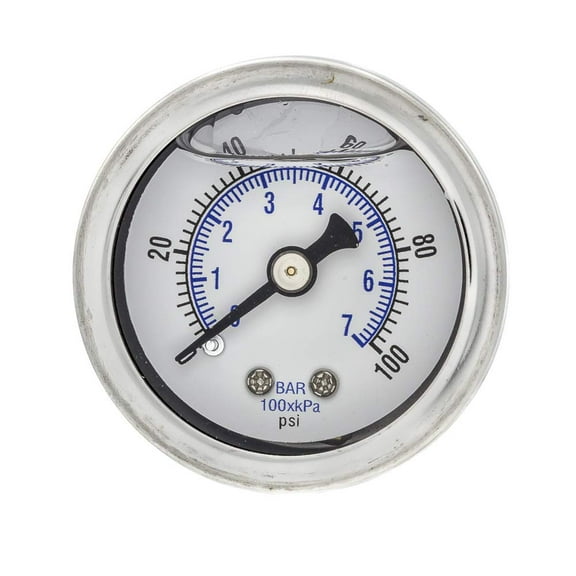 PIC Gauges 202L-158E Center Back Mount Glycerine Filled Pressure Gauge w/ SS Case/Bezel, Brass Internals, PC Lens, 1.5" Dial, 0/100 psi Range, 1/8" Male NPT CA1