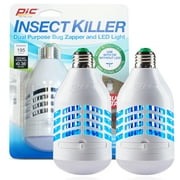 PIC LED Bug Zapper Light Bulb, Mosquito Zapper, Electric Insect Killer, White, 2 Pack
