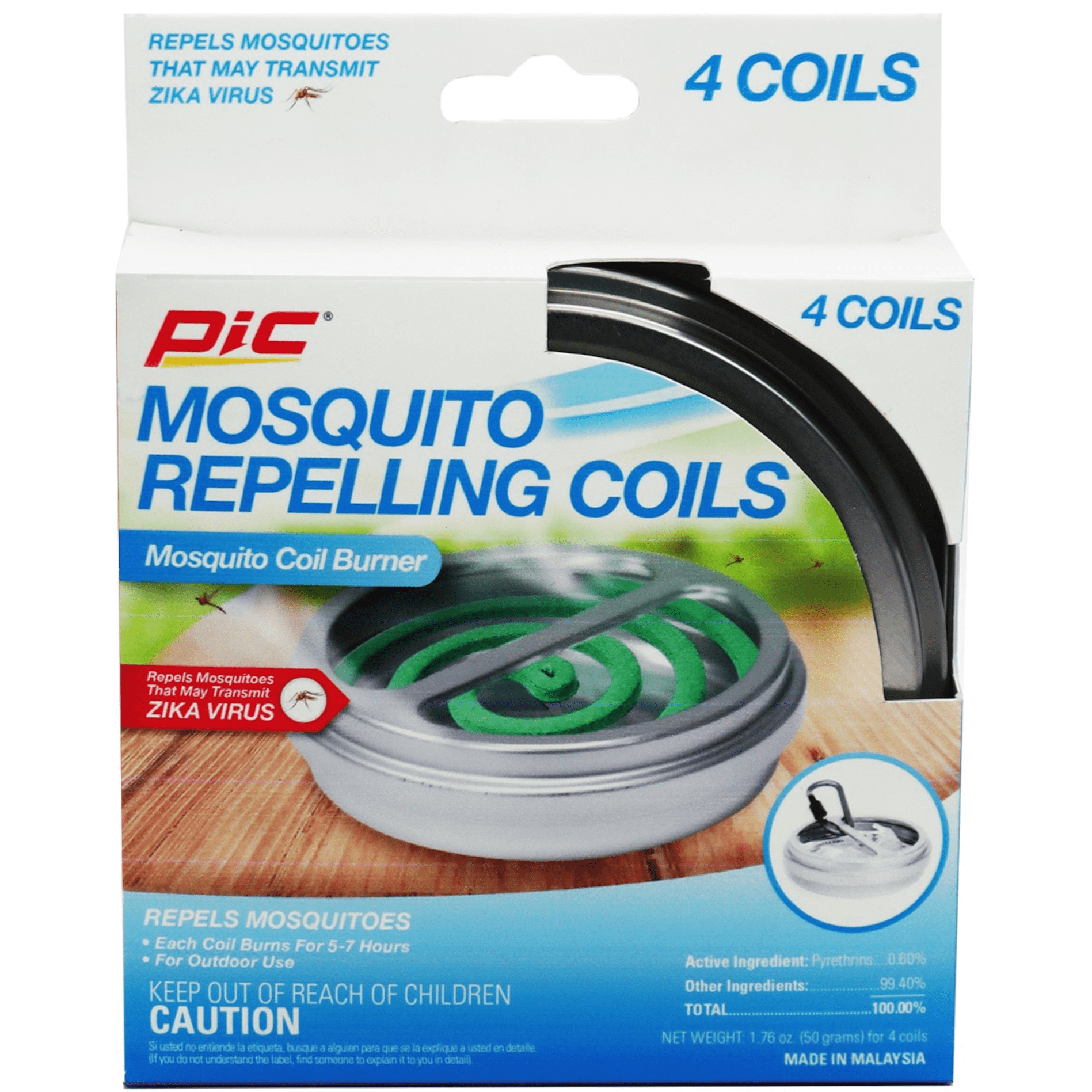 PIC Mosquito Repelling Coils , 4 Coils with Metal Burner and Carabiner