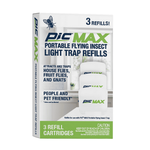 PIC Portable Flying Insect Light Trap Refills, Attracts & Trap House Flies, Fruit Flies, and Gnats - (3 Refill)