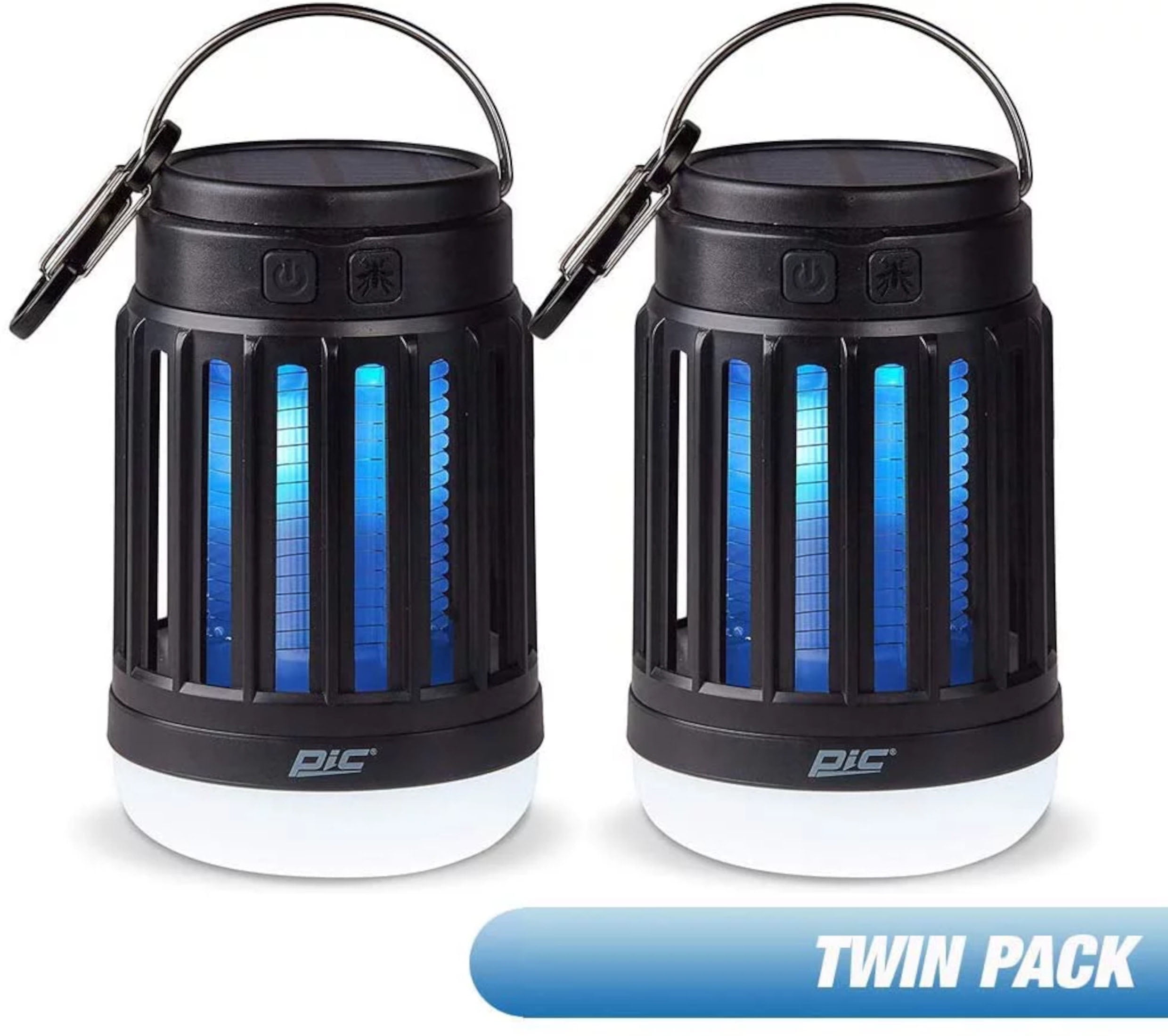 PIC Portable Solar LED Lantern Bug Zapper, Electronic Insect Killer, Black, 2 Pack