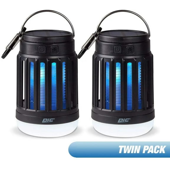 PIC Portable Solar LED Lantern Bug Zapper, Electronic Insect Killer, Black, 2 Pack
