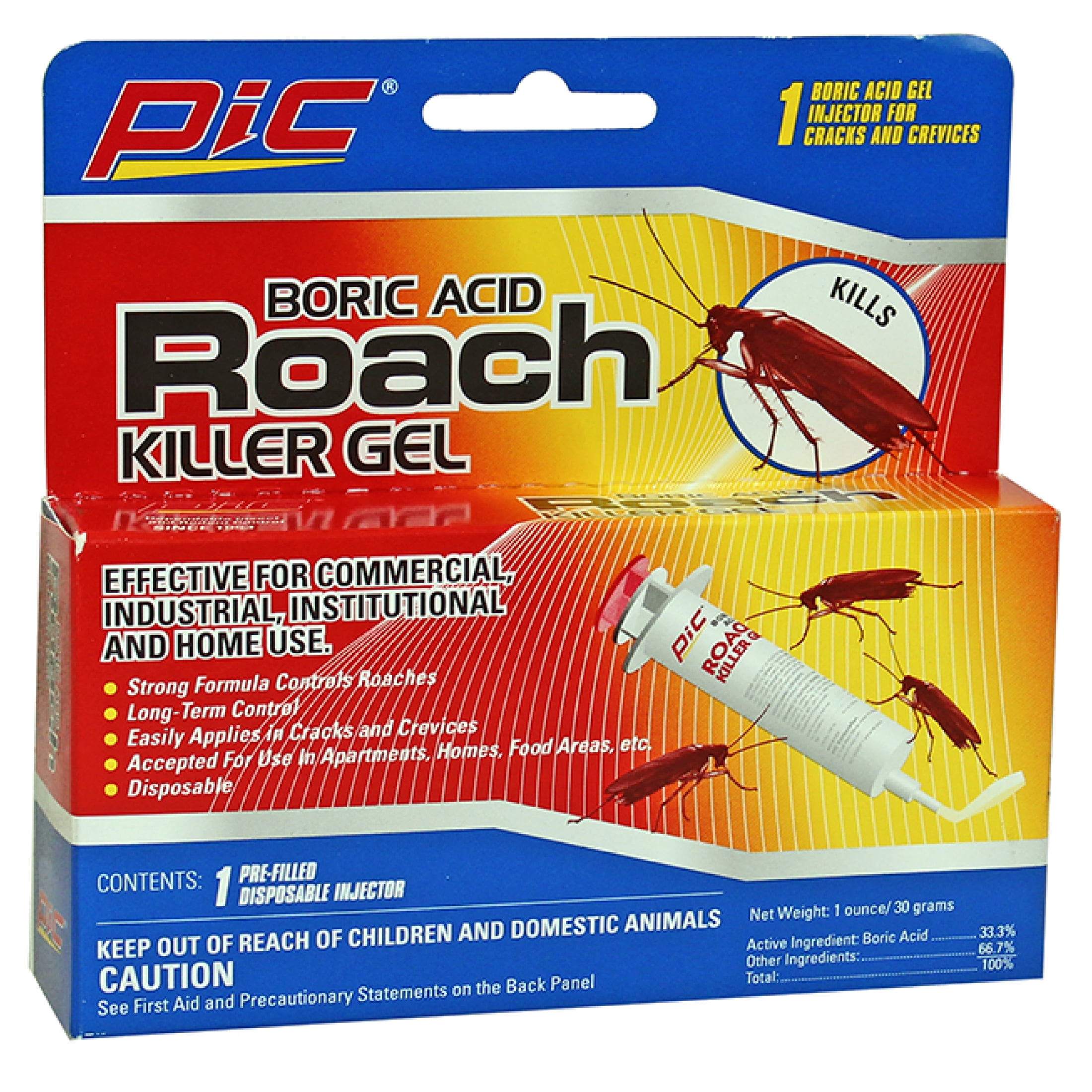 Pic Boric Acid Roach Control Gel 1 Oz Syringe for Indoor Use