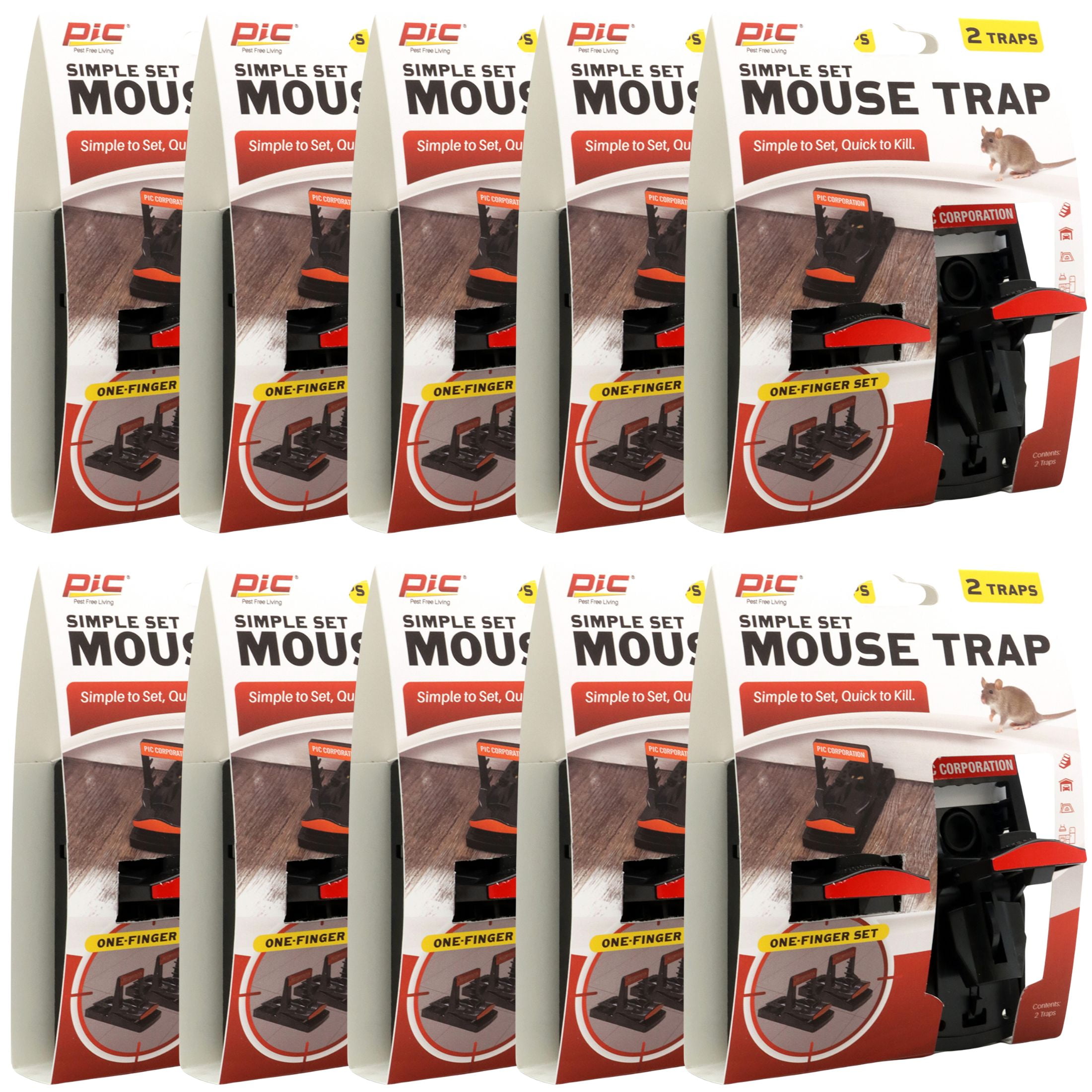 PIC Simple Set Plastic Mouse Traps, 2 Count, 6 Pack - 12 Total