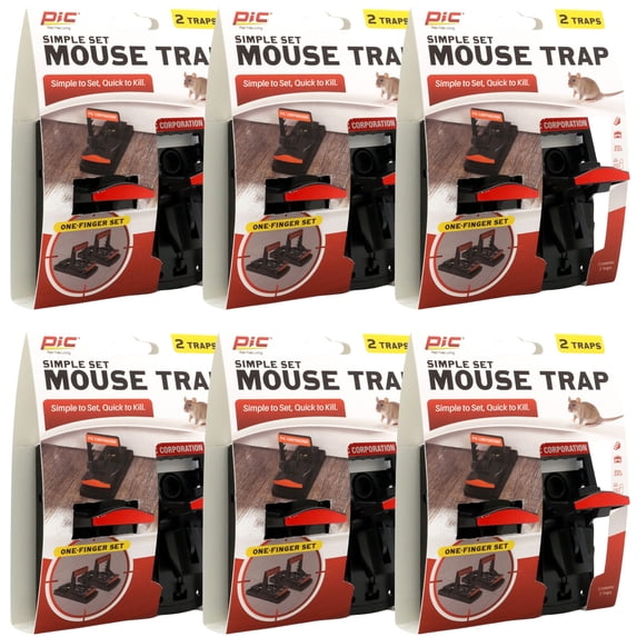 PIC Simple Set Plastic Mouse Traps, 2 Count, 6 Pack - 12 Total Traps