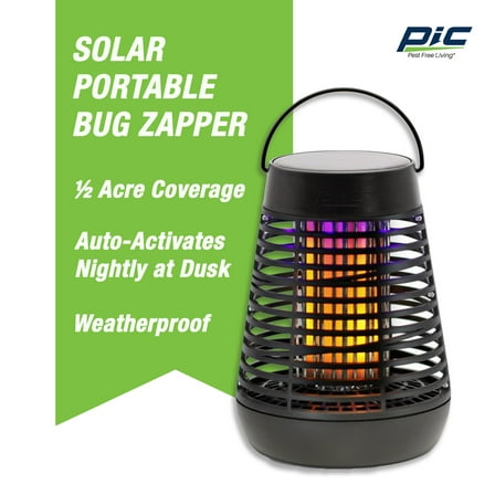 PIC Solar Portable 1/2 Acre Bug Zapper, Mosquito Killer Torch, Black