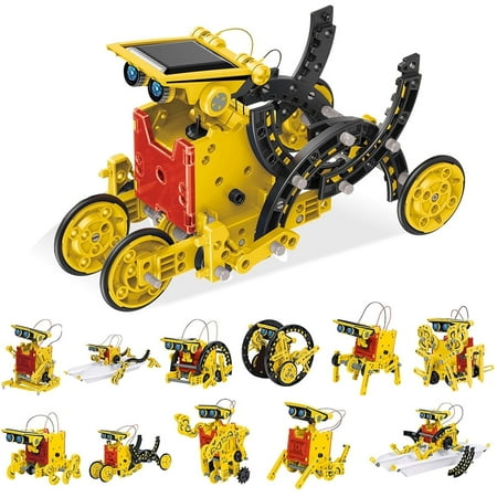 PicassoTiles 12-in-1 Solar Powered Transform Robot Set, STEM Educational Engineering Toy, Creative DIY Science Kit for Kids Boys & Girls Age 8+