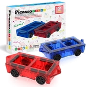PicassoTiles Magnetic Cars for Kids   2PCS STEM Construction Building Blocks Magnet Tiles Educational Travel Toy Set