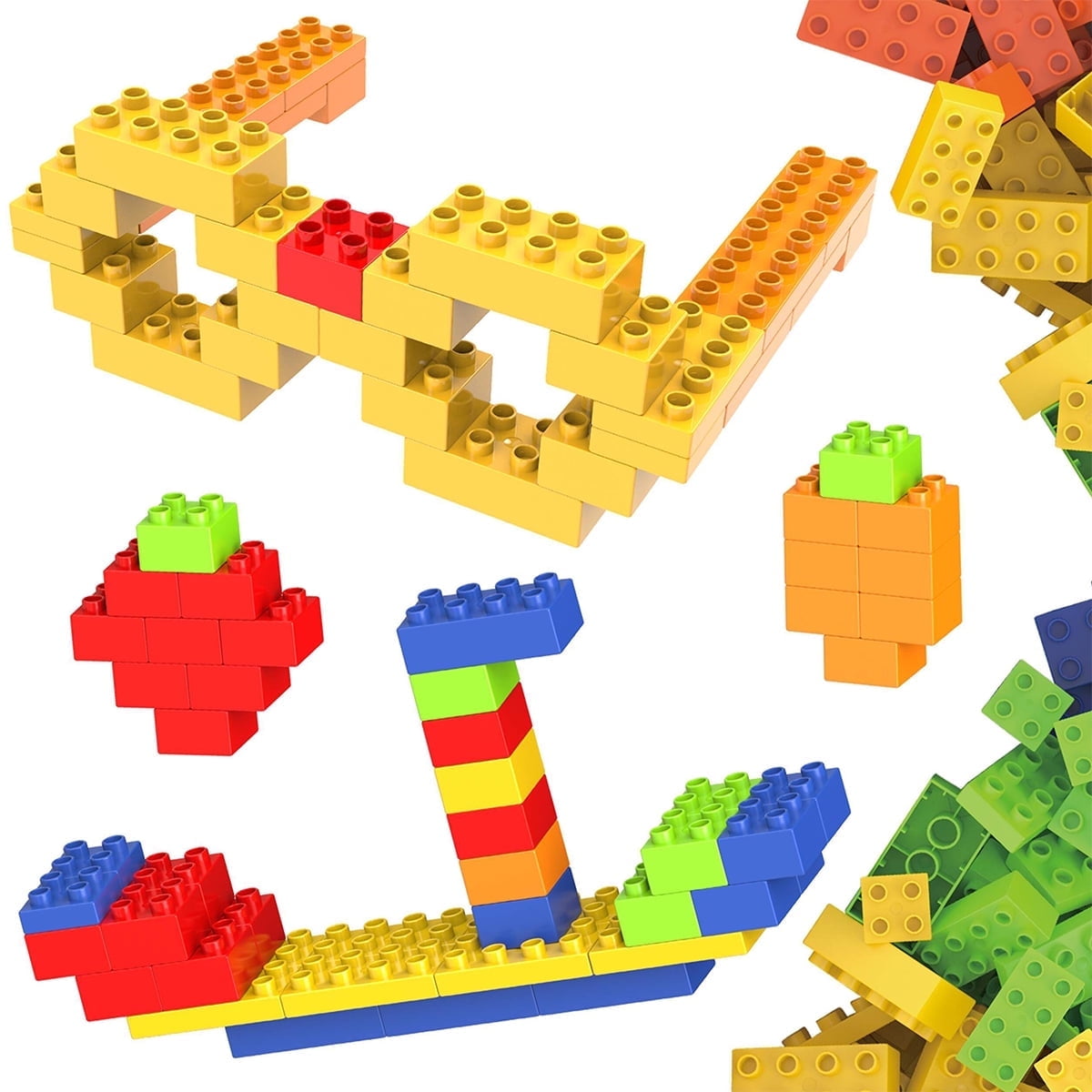 PicassoTiles 200PCS Large Construction Brick Building Blocks Set, STEM Creative Learning Toy Playset with 5 Colors & 4 Shapes for Kids Ages 3+