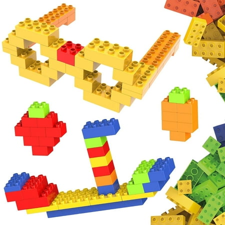 PicassoTiles 200PCS Large Construction Brick Building Blocks Set, STEM Creative Learning Toy Playset with 5 Colors & 4 Shapes for Kids Ages 3+