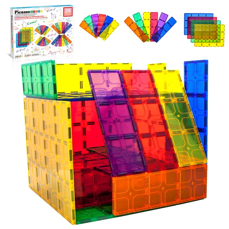 PicassoTiles Large 28 PC Magnetic Building Blocks Set for Toddler