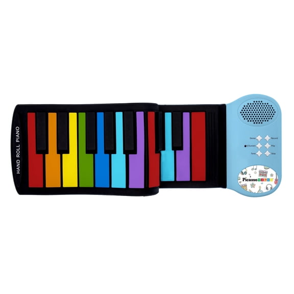 PICASSO-TILES 49-Key Flexible Roll-Up Electronic Digital Music Piano Keyboard w/Recording Feature, 8 Different Tones, 6 Educational Demo Songs & Build-in Speaker - Rainbow