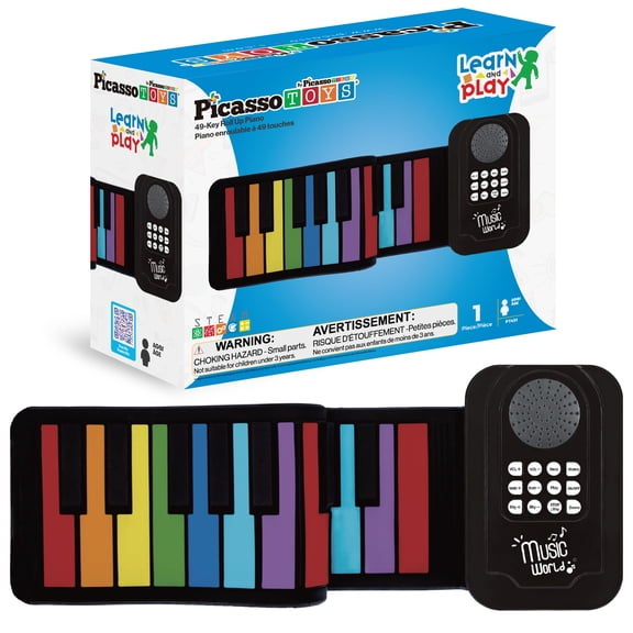 PICASSO-TILES 49-Key Roll Up Piano Keyboard for Kids, Electronic Musical Instrument STEM Learning Toy with Recording, Rhythms, Demo Songs