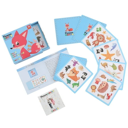 PicassoTiles 56PCS Animal Speed Matching Game, Educational Puzzle Board Game, Match Identical Pairs, Family Activity with Portable Storage for Kids