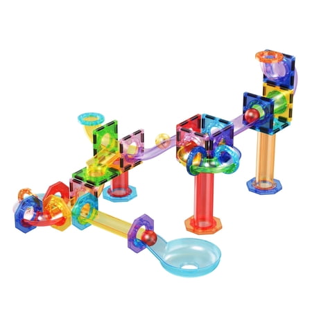 PicassoTiles Marble Run 60 Piece Race Track Magnetic Tiles Magnet Building Block Educational Construction Toy Set Playset STEM Learning Kit Child Brain Development HandEye Coordination Training PTG60