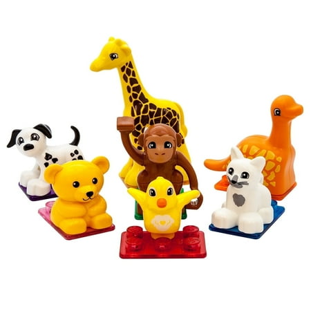 PicassoTiles 7PCS Magnetic Animal Action Figures Toy Set, STEM Learning Construction Magnet Blocks, Pretend Play Educational Kit for Kids 3+