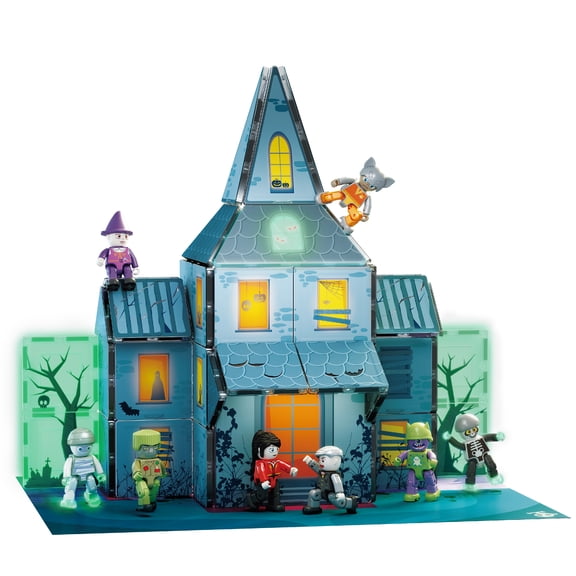 PICASSO-TILES Halloween Magnetic Tiles for Kids – 56PCS STEM Horror Haunted House Building Blocks Toy Set