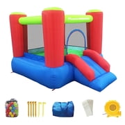 PICASSO-TILES Outdoor Inflatable Bouncer, Bouncing House, Jump & Slide Playhouse with 50 Pit Balls, 3 Sides Mesh Protection with Heavy Duty GFCI ETL Certified 385W Blower