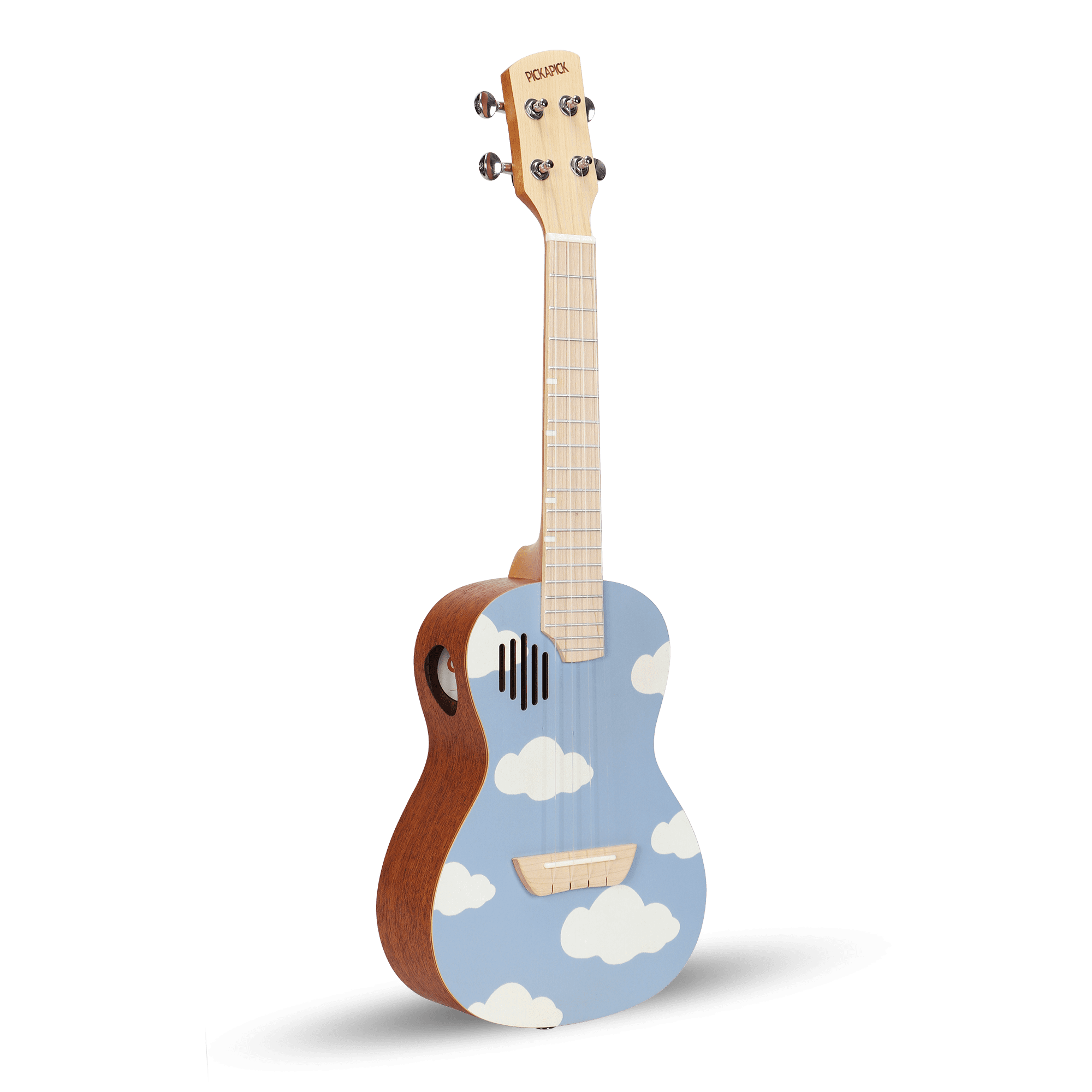 PICKAPICK Concert Ukulele UC23 ,23 Inch Solid Top Spruce Ukulele with Gig Bag, Strap & Heart Pick, Easy to Play for Beginners (Blue Cloud)