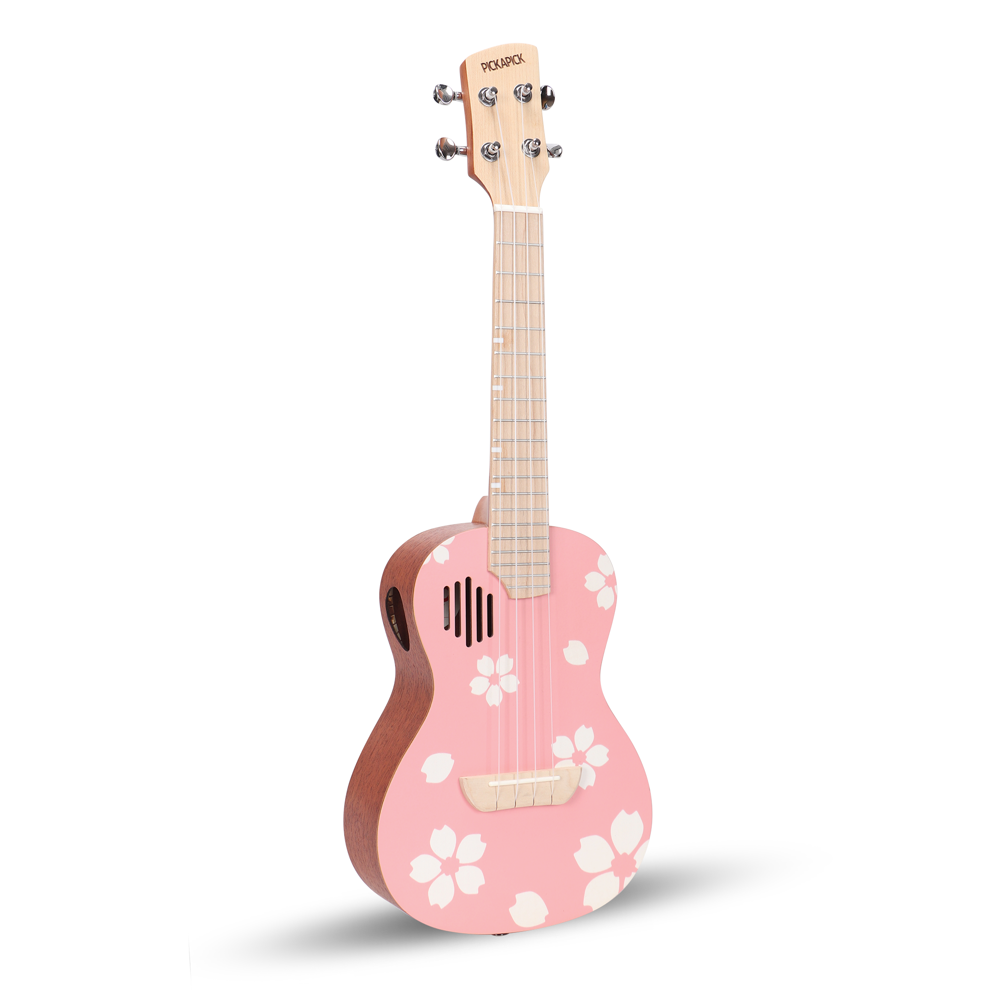 PICKAPICK Concert Ukulele UC23 ,23 Inch Solid Top Spruce Ukulele with Gig Bag, Strap & Heart Pick, Easy to Play for Beginners (Pink Sakura)