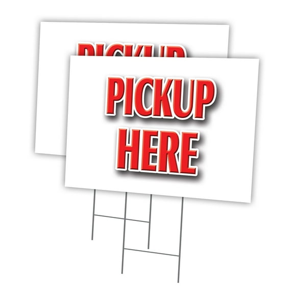 PICKUP HERE 2 Pack Of 12" x 16" Yard Sign & Stake | Advertise Your Business | Stake Included Image On Front Only | Made in The USA