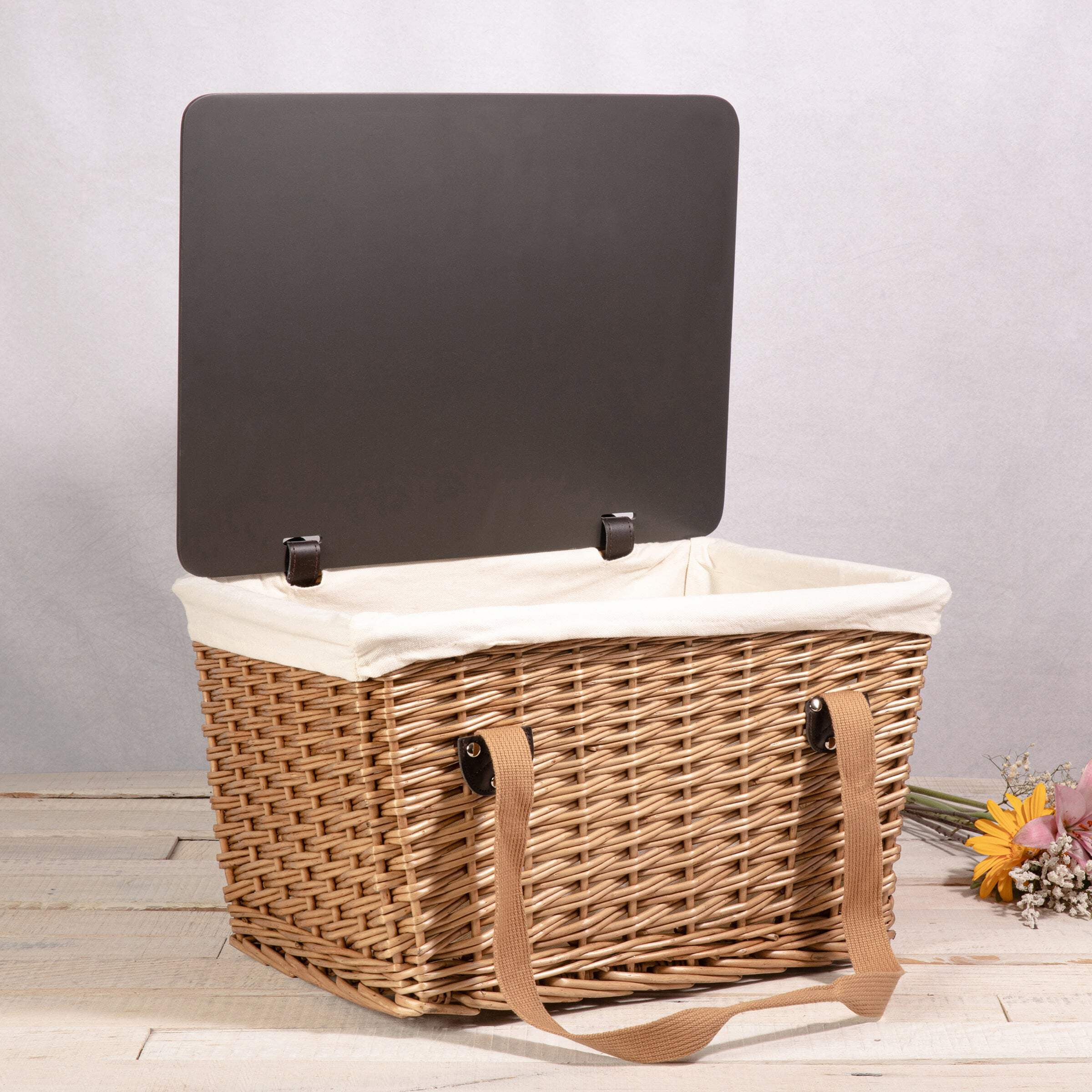 Small Natural Wicker Picnic Basket with Red Gingham Lid