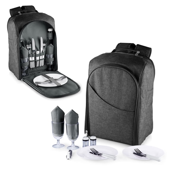 Picnic Time PT-Colorado Cooler Backpack, Insulated Backpack Cooler with Picnic Set for 2, Gray