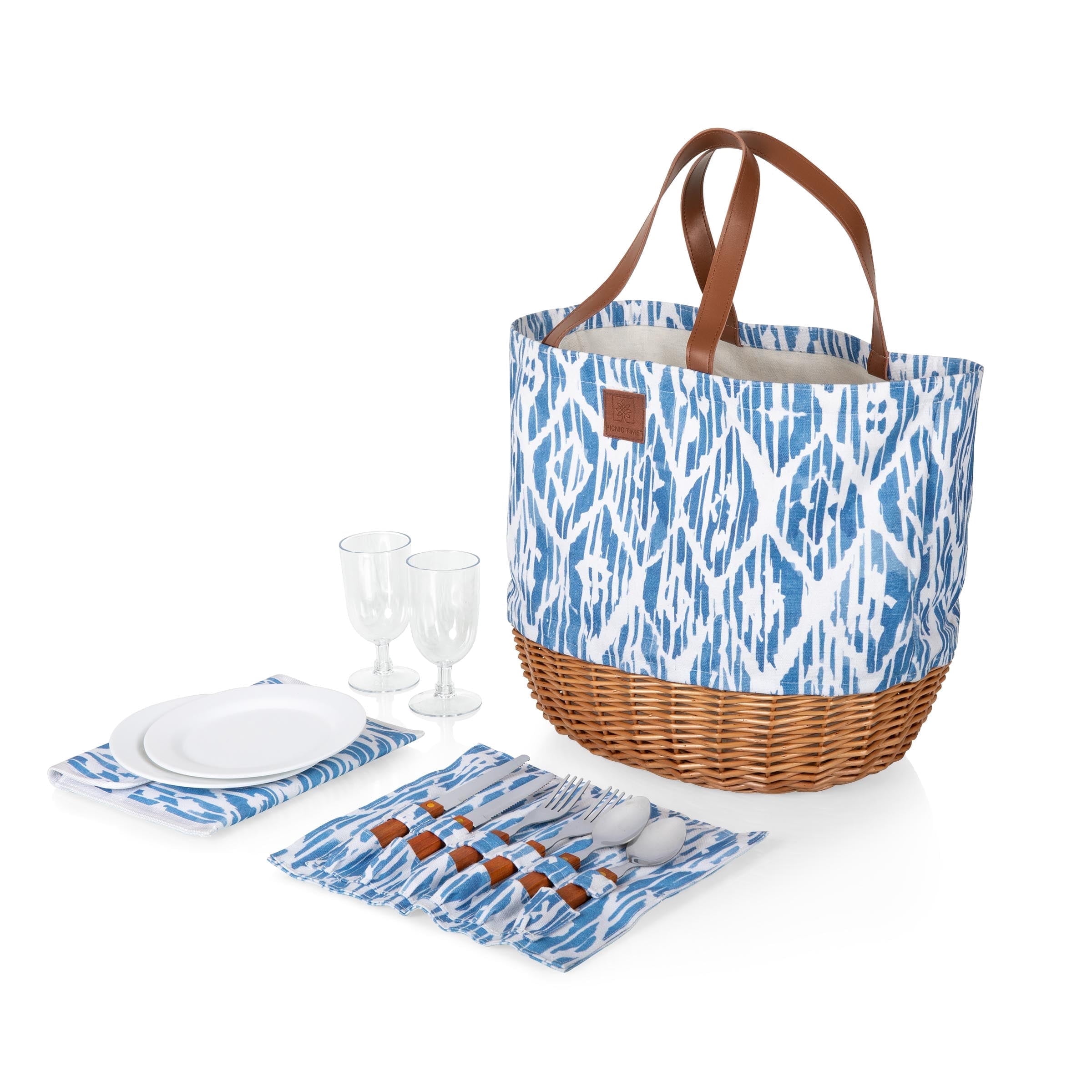 Picnic Time Promenade Picnic Basket for 2 with Canvas Tote Bag, Picnic Set, Moroccan Watercolor Pattern