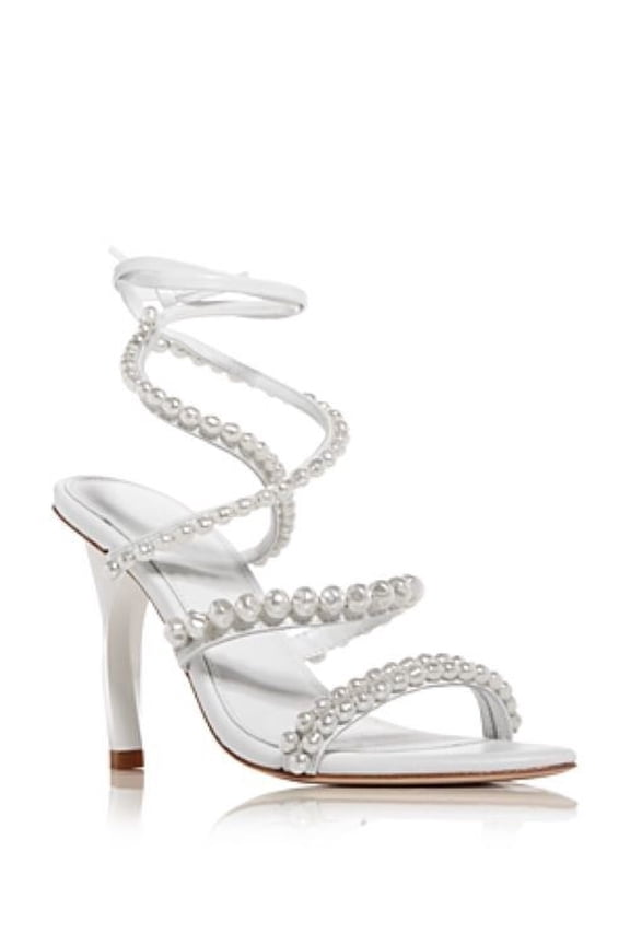 PICS Aje Alba Pearl Ankle Tie High Heel Silver Sandals 6 US 36 EU Rtl $325