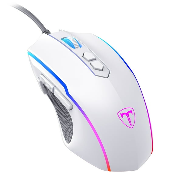 PICTEK Gaming Mouse Wired, 8 Programmable Buttons, Chroma RGB Backlit, 7200 DPI Adjustable, Comfortable Grip Ergonomic Optical PC Computer Gaming Mice with Fire Button, White (Upgraded Version)