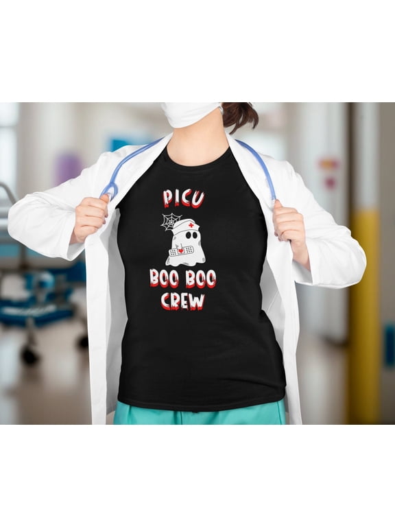 PICU Nurse Halloween Shirt Certified Registered Nurse Aid Nursing Night Shift Retro Pediatric Boo Funny Critical Care Gift for RN nicu CCU
