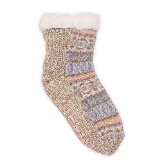 MUK LUKS Women's Pieced Cabin Sock, 1-Pair, Sizes S/M & L/XL