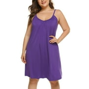 PIERRE NOIR Women Plus Size Nightgowns V- Neck Adjustable Strap Nightdress Loungewear Sleepshirts, Purple, 3XL
