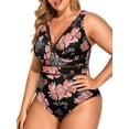 thumbnail image 1 of PIERRE NOIR Women's Plus Size One Piece Swimsuits Ruched V Neck Tummy Control Bathing Suits, 1 of 9
