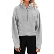 PIERRE NOIR Womens Oversized Hoodies Long Sleeve Half Zip Fleece Pullover Sweatshirts with Pockets Thumb Hole