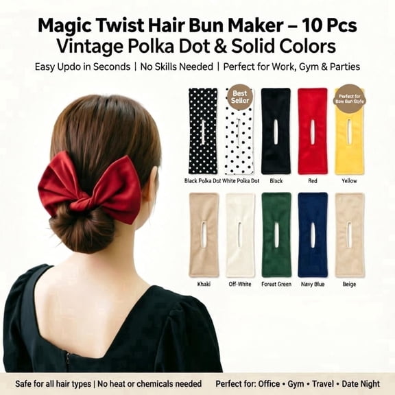 PIEYELO 10 Pcs Vintage Polka Dot Magic Twist Hair Bun Maker for Women Easy Updo Styling Tool