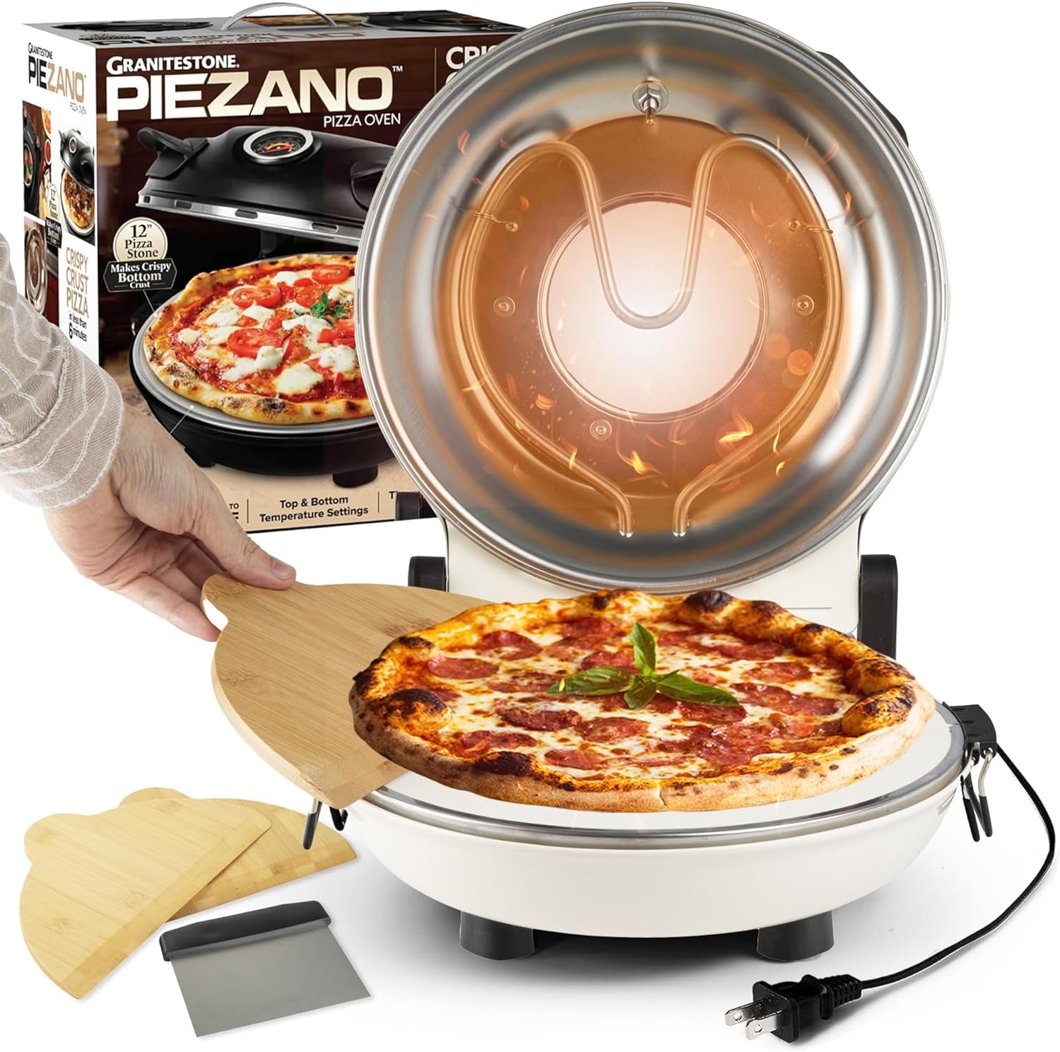 Cream Electric 12" Indoor/Outdoor Pizza Oven with Ceramic Stone