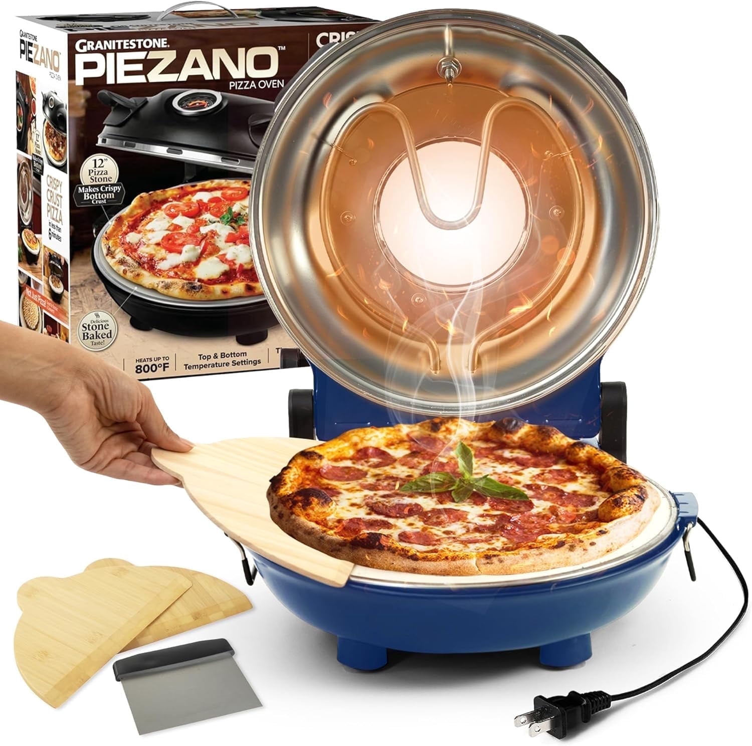 PIEZANO Pizza Oven Electric Pizza Oven Indoor Portable, 12 Inch Indoor Pizza Oven Countertop, Pizza Maker Heats up to 800˚F for Stone Baked Pizza at Home - Navy - Walmart.com
