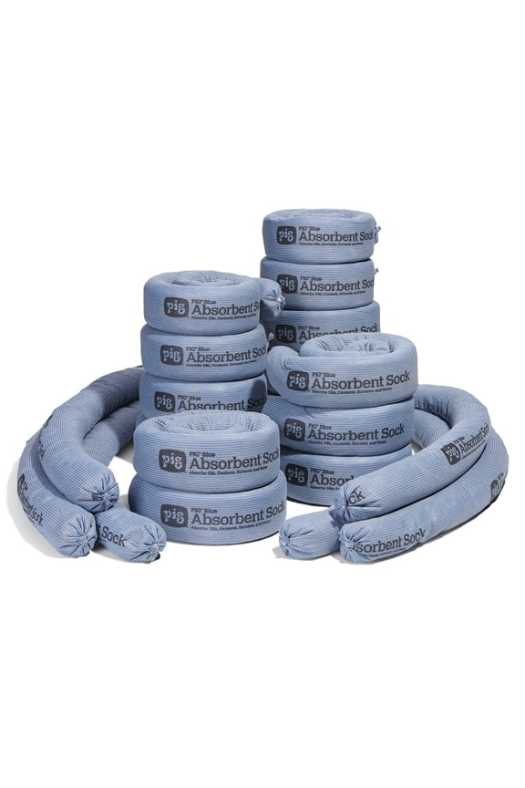 PIG Blue Oil Absorbent Sock - 20 per Package - 3" x 48" - Absorbs up to 95 oz per Sock - 2048