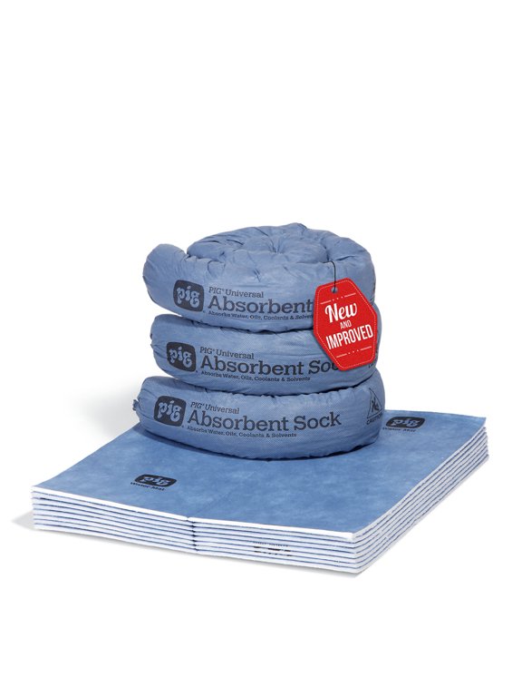 PIG Home Water Absorbing Kit 5 Gallons - Protect your home from water damage, Includes: (3) 3" x 48" mildew resistant hurricane socks and (8) 15" x 19" super absorbent water pads
