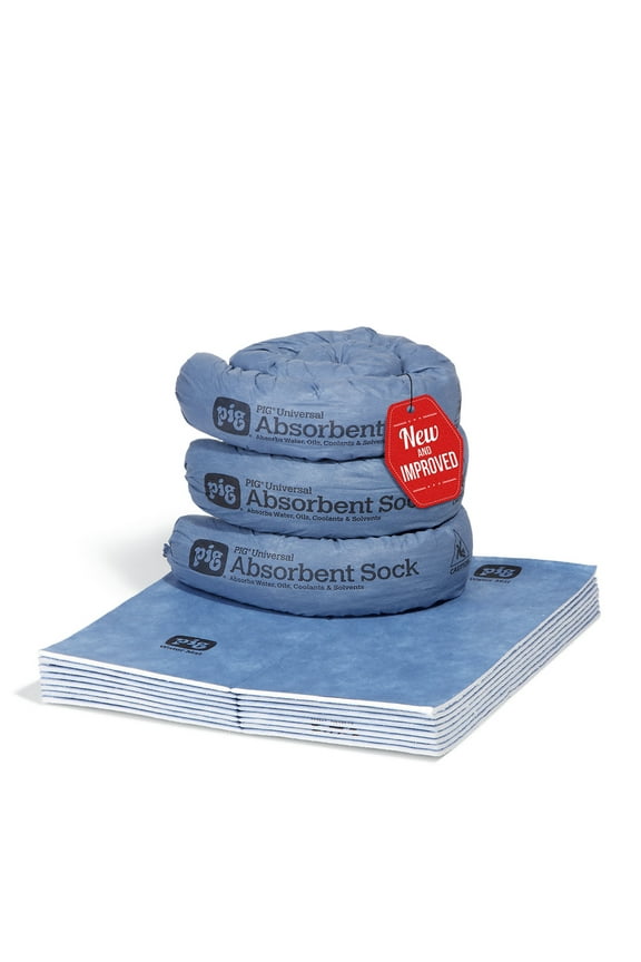 PIG Home Water Absorbing Kit 5 Gallons - Protect your home from water damage, Includes: (3) 3" x 48" mildew resistant hurricane socks and (8) 15" x 19" super absorbent water pads