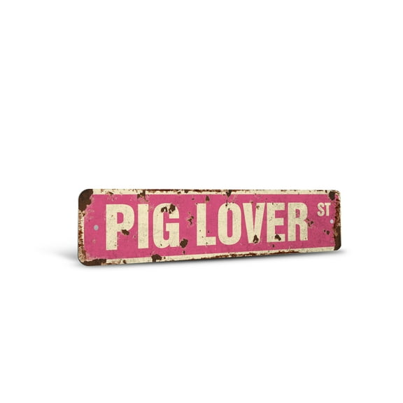 PIG LOVER Vintage Style Rustic Street Sign – Farmer Swine Stye 4H Bacon Retro Decorative Wall Sign for Home, Bar, Garage, or Outdoor Use | 6" X 24" Aluminum Metal Road Sign