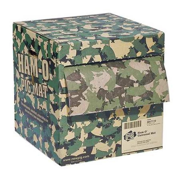 new pig green ham-o absorbent mat roll in dispenser box, 23-gal absorbency, mediumweight, conceals absorbed leaks & drips, absorbs oils & water, (1) 200' l x 16" w roll, mat110