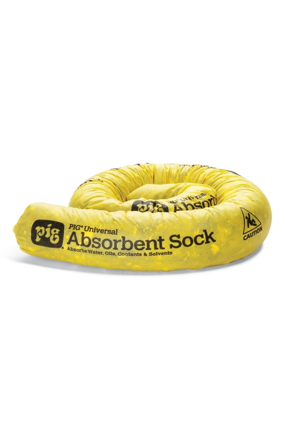 PIG Mildew-Resistant Sock Yellow, 4' L x 3" W (6-Pack) - Reusable, Each Sock Absorbs 1 Gallon of Water